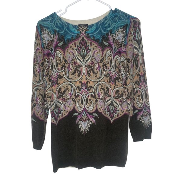 Talbots Cashmere Sweater Womens Size S Brown Floral Fall Casual - Picture 1 of 8